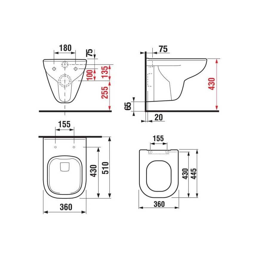 JIKA H8666140000001 - Vägghängd WC DEEP keramik/vit + toalettsits SoftClose DEEP duroplast/vit