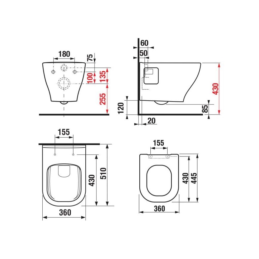 JIKA H8666160000001 - Väggmonterad WC DEEP keramik/vit + toalettsits SoftClose DEEP duroplast/vit