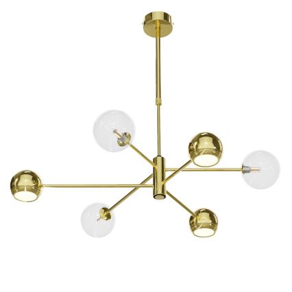 Jupiter 1964 - Ljuskrona på fot MOKA 3xGU10/10W/230V + 3xG9/10W/230V guld/genomskinlig