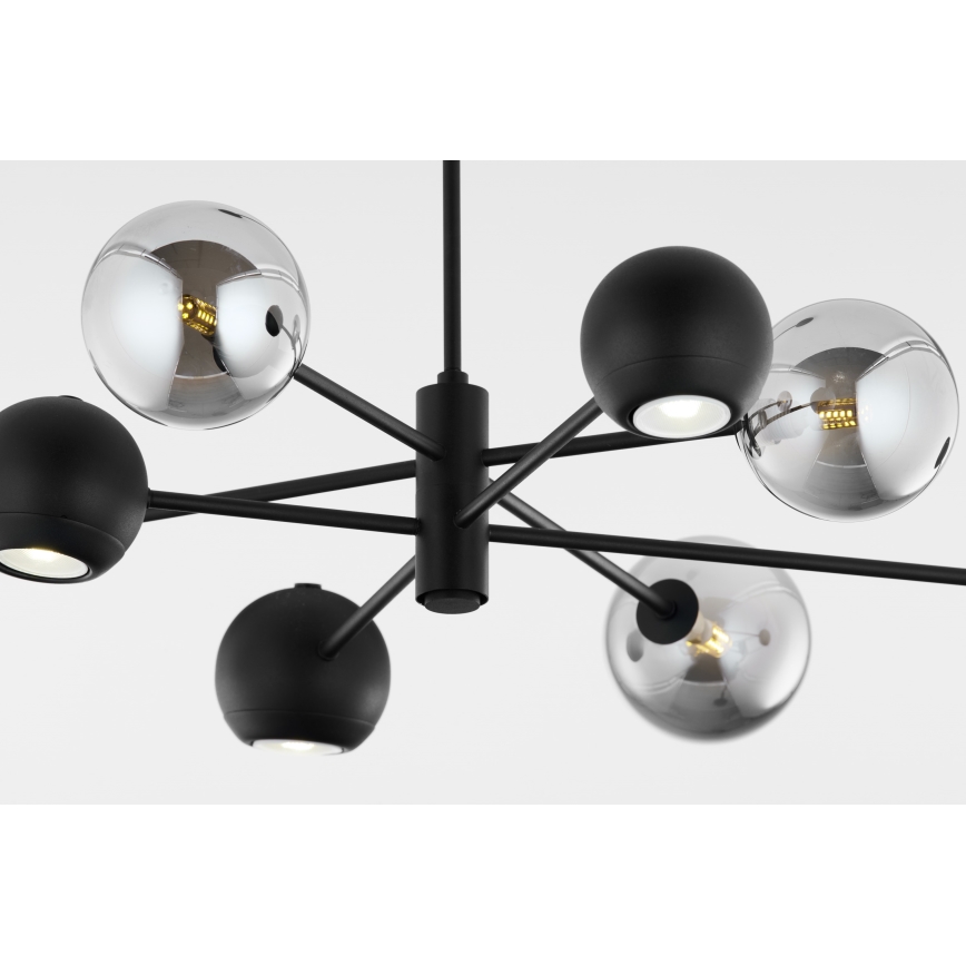 Jupiter 1975 - Pendelkrona MOKA 4xGU10/10W/230V + 4xG9/10W/230V svart/skinande krom