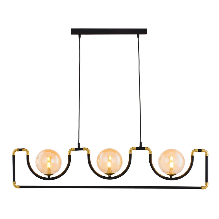 Jupiter 1989 - Ljuskrona med textilsladd HANZA 3xG9/10W/230V svart/guld/beige