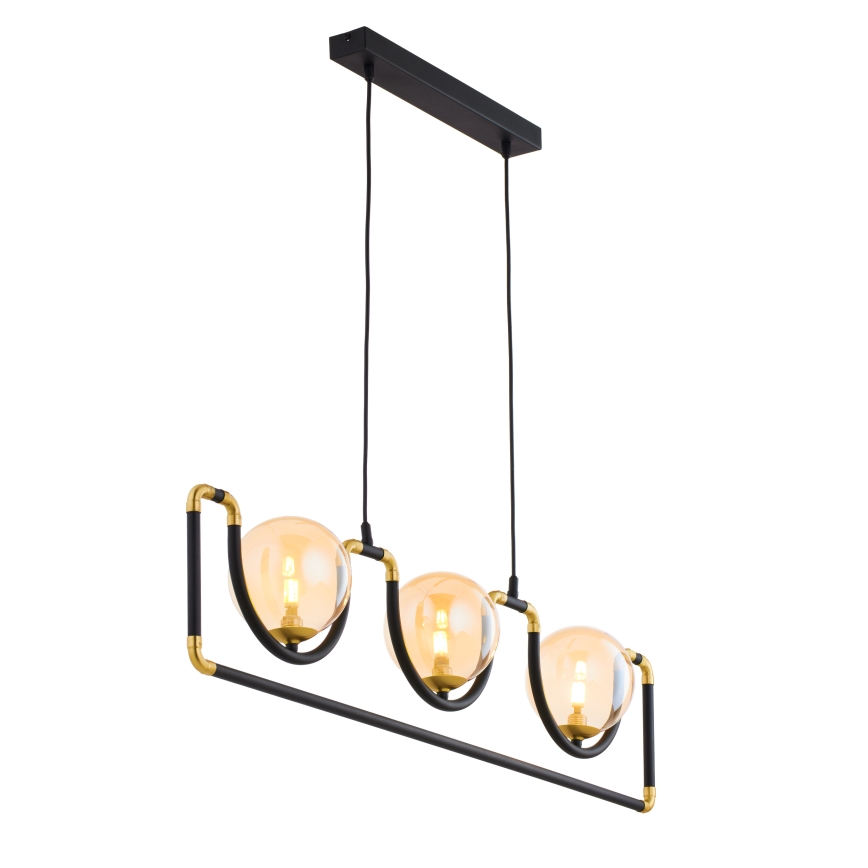 Jupiter 1989 - Ljuskrona med textilsladd HANZA 3xG9/10W/230V svart/guld/beige