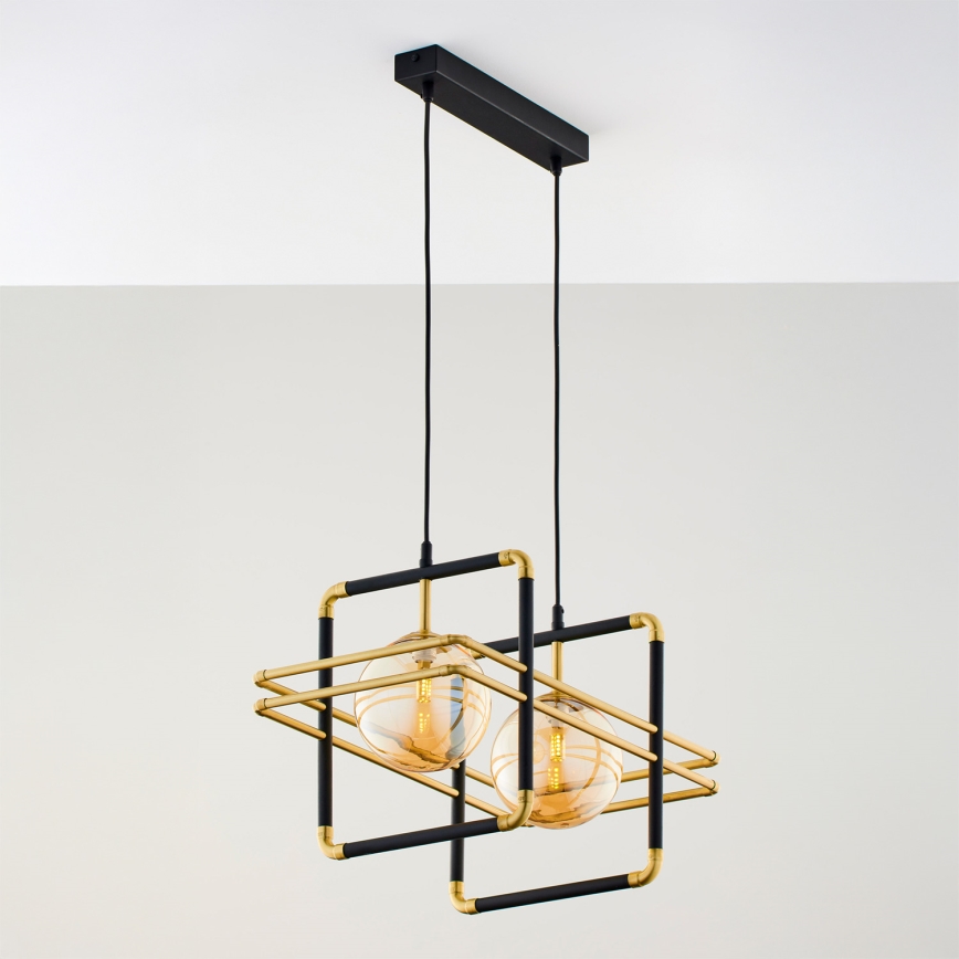 Jupiter 2026 - Ljuskrona med textilsladd FIORI 2xG9/10W/230V svart/guld/beige