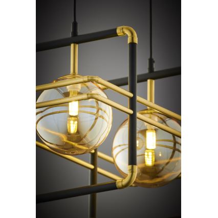 Jupiter 2026 - Ljuskrona med textilsladd FIORI 2xG9/10W/230V svart/guld/beige