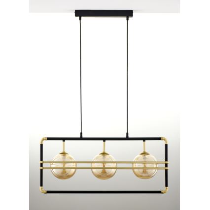 Jupiter 2027 - Ljuskrona med textilsladd FIORI 3xG9/10W/230V svart/guld/beige