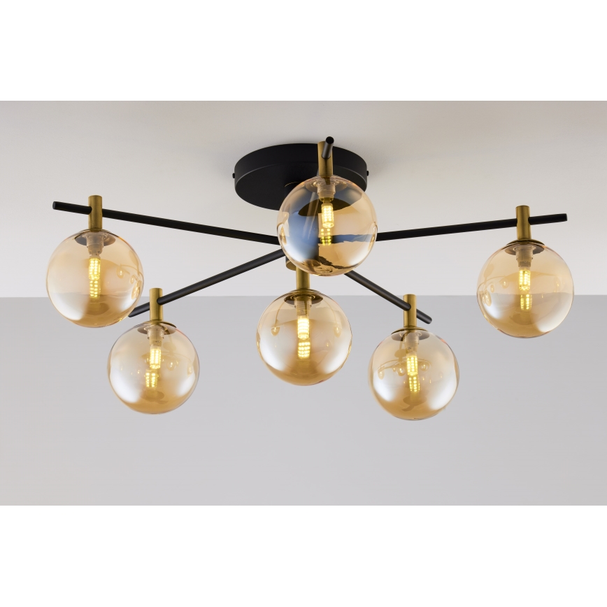 Jupiter 2033 - Ytmonterad ljuskrona FIGARO 6xG9/10W/230V svart/guld/beige
