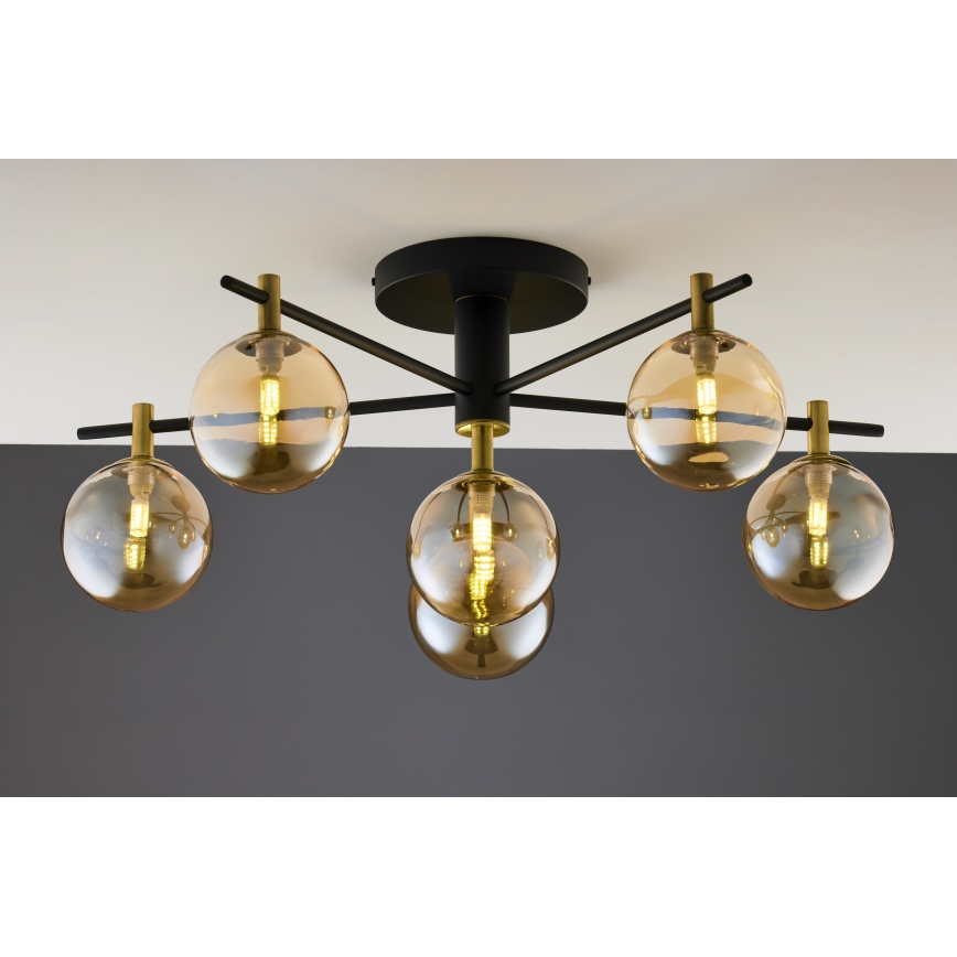 Jupiter 2033 - Ytmonterad ljuskrona FIGARO 6xG9/10W/230V svart/guld/beige