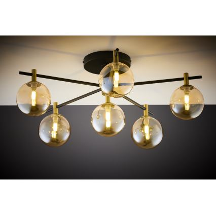 Jupiter 2033 - Ytmonterad ljuskrona FIGARO 6xG9/10W/230V svart/guld/beige