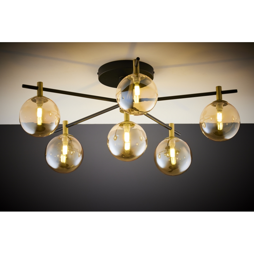 Jupiter 2033 - Ytmonterad ljuskrona FIGARO 6xG9/10W/230V svart/guld/beige