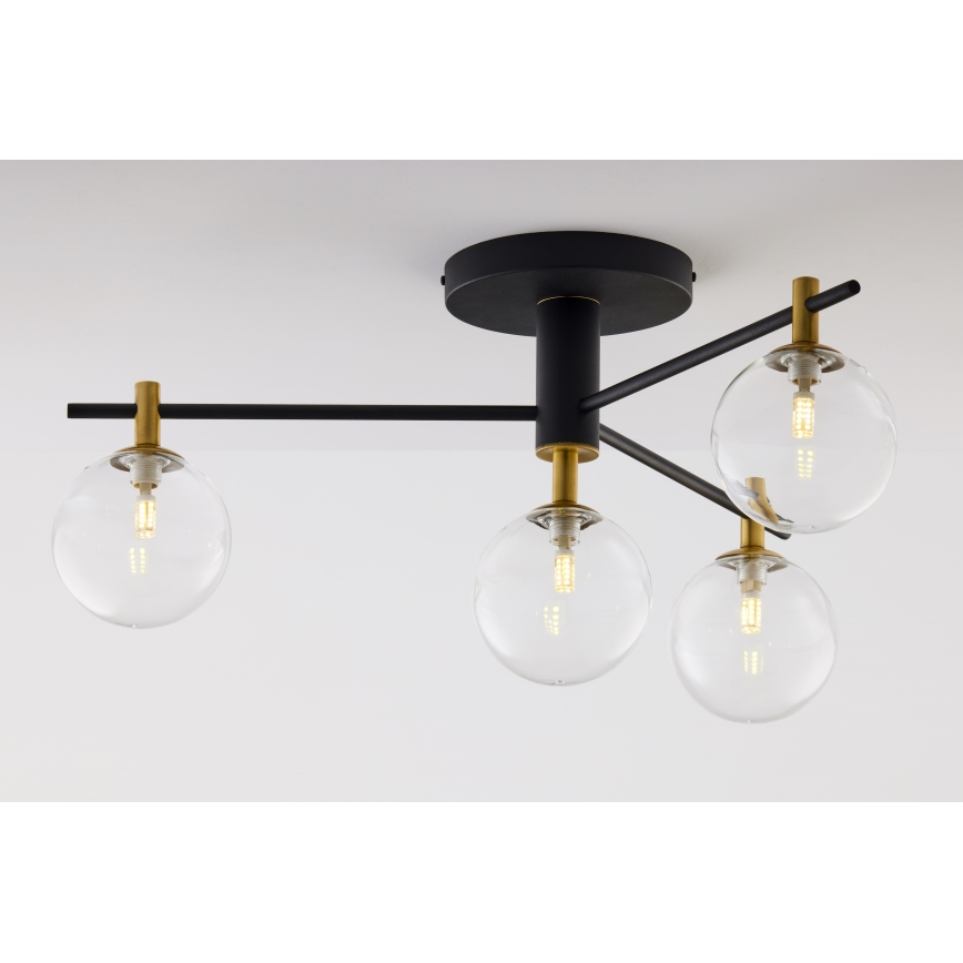 Jupiter 2034 - Ytmonterad ljuskrona FIGARO 4xG9/10W/230V svart/guld/beige/genomskinlig