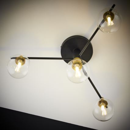 Jupiter 2034 - Ytmonterad ljuskrona FIGARO 4xG9/10W/230V svart/guld/beige/genomskinlig