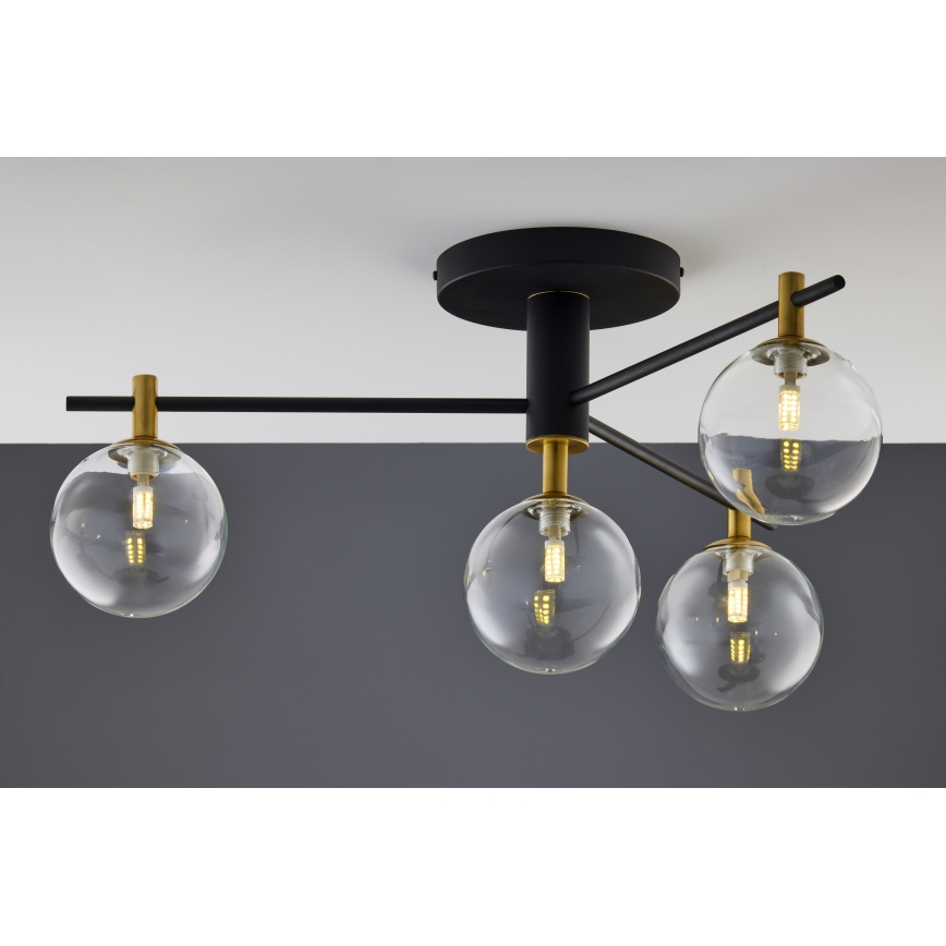 Jupiter 2034 - Ytmonterad ljuskrona FIGARO 4xG9/10W/230V svart/guld/beige/genomskinlig