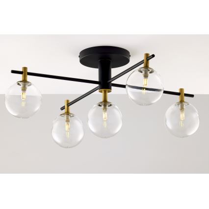 Jupiter 2035 - Ytmonterad ljuskrona FIGARO 5xG9/10W/230V svart/guld/beige/genomskinlig