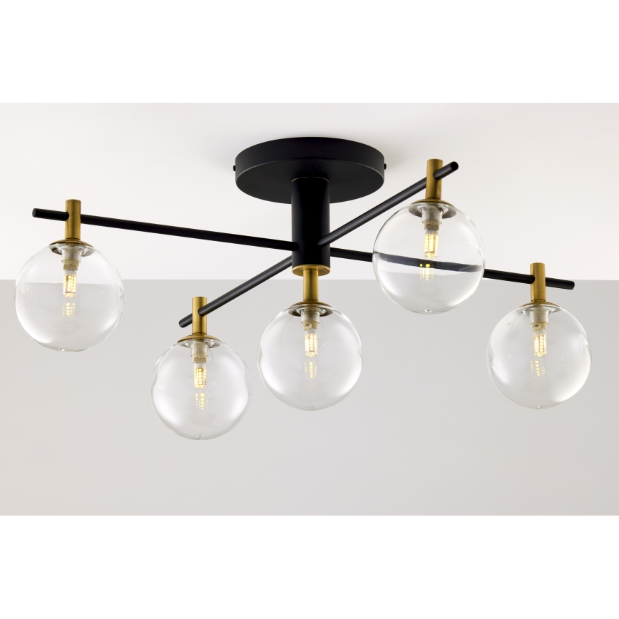 Jupiter 2035 - Ytmonterad ljuskrona FIGARO 5xG9/10W/230V svart/guld/beige/genomskinlig