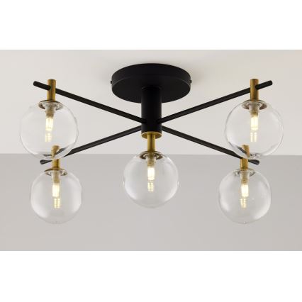 Jupiter 2035 - Ytmonterad ljuskrona FIGARO 5xG9/10W/230V svart/guld/beige/genomskinlig