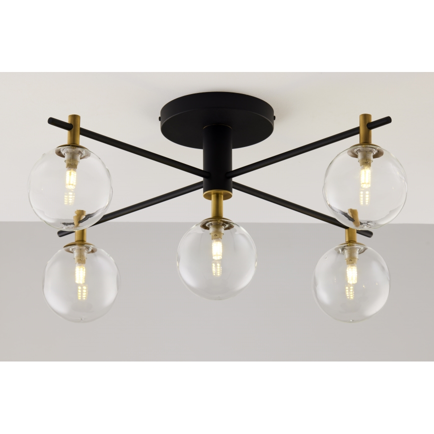 Jupiter 2035 - Ytmonterad ljuskrona FIGARO 5xG9/10W/230V svart/guld/beige/genomskinlig