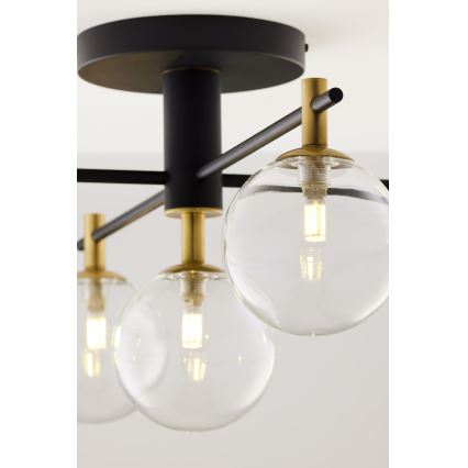 Jupiter 2035 - Ytmonterad ljuskrona FIGARO 5xG9/10W/230V svart/guld/beige/genomskinlig