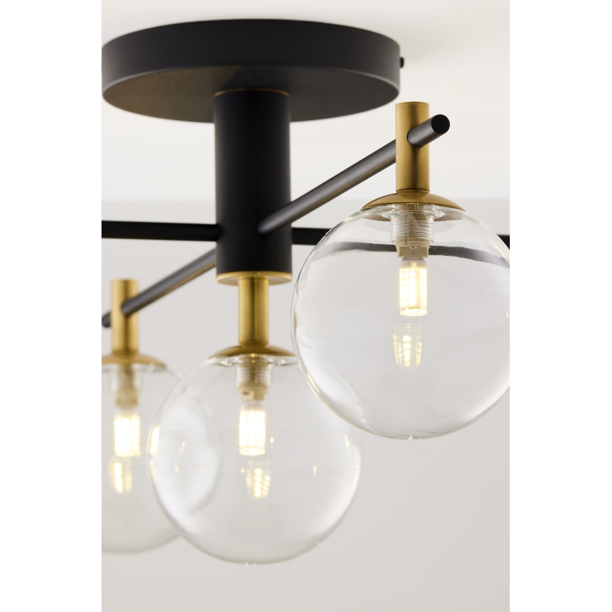 Jupiter 2035 - Ytmonterad ljuskrona FIGARO 5xG9/10W/230V svart/guld/beige/genomskinlig
