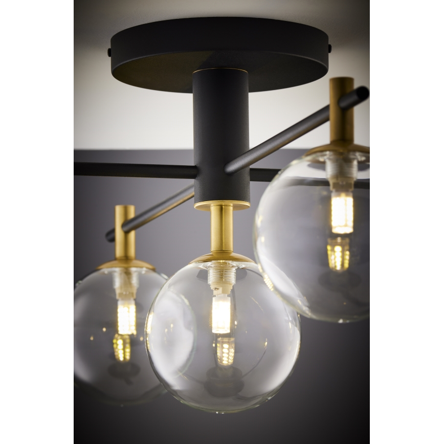 Jupiter 2035 - Ytmonterad ljuskrona FIGARO 5xG9/10W/230V svart/guld/beige/genomskinlig