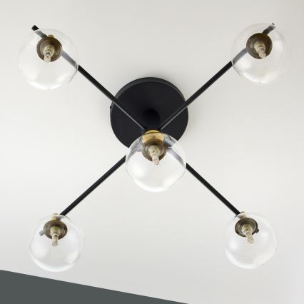 Jupiter 2035 - Ytmonterad ljuskrona FIGARO 5xG9/10W/230V svart/guld/beige/genomskinlig