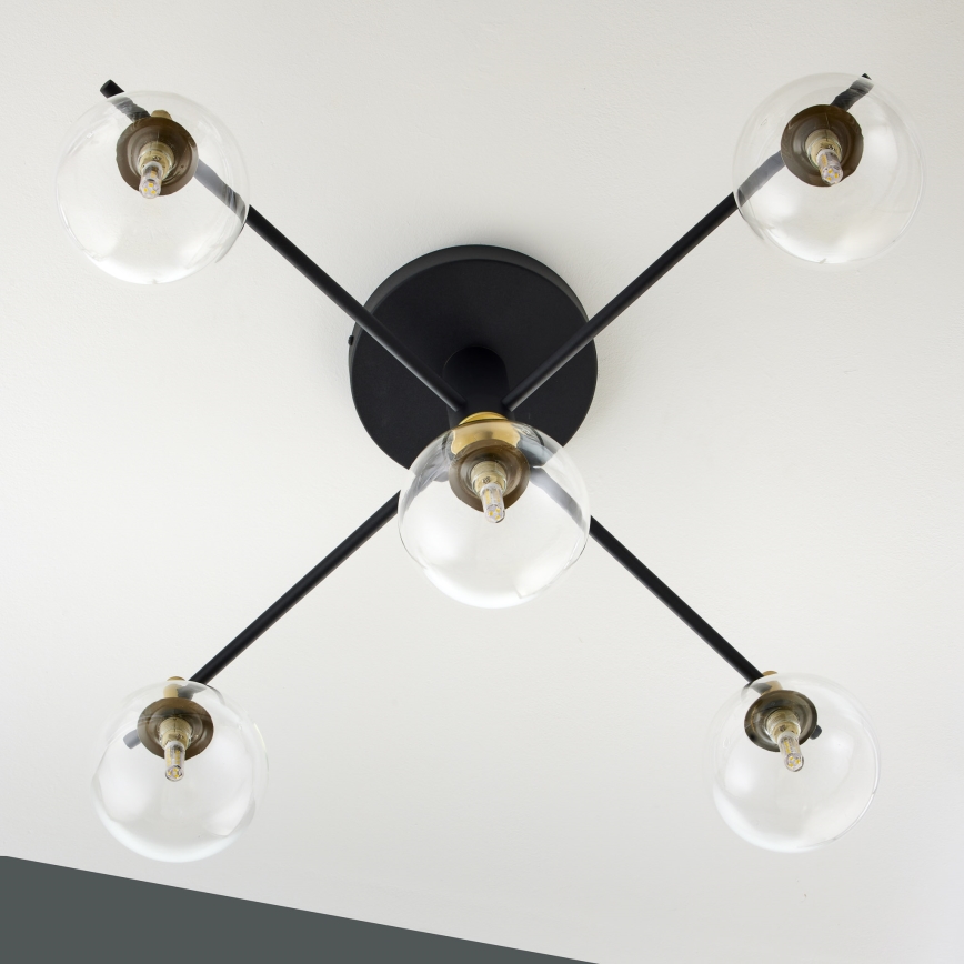 Jupiter 2035 - Ytmonterad ljuskrona FIGARO 5xG9/10W/230V svart/guld/beige/genomskinlig