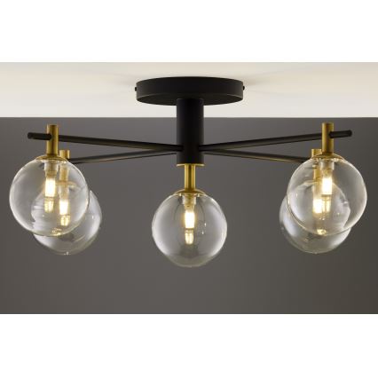 Jupiter 2035 - Ytmonterad ljuskrona FIGARO 5xG9/10W/230V svart/guld/beige/genomskinlig