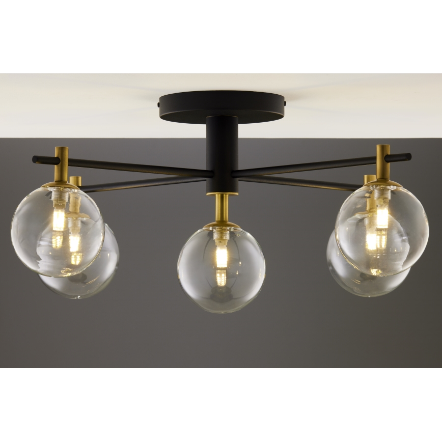 Jupiter 2035 - Ytmonterad ljuskrona FIGARO 5xG9/10W/230V svart/guld/beige/genomskinlig