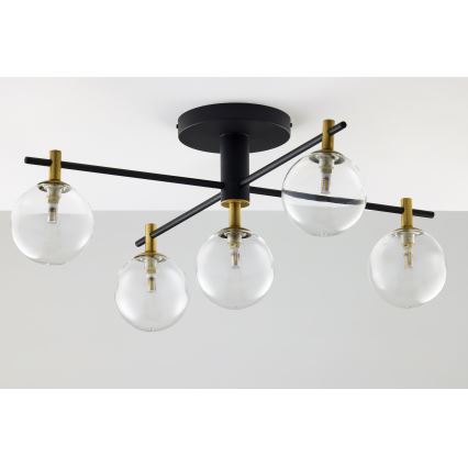 Jupiter 2035 - Ytmonterad ljuskrona FIGARO 5xG9/10W/230V svart/guld/beige/genomskinlig