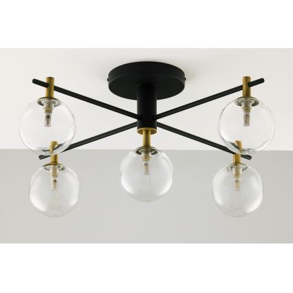 Jupiter 2035 - Ytmonterad ljuskrona FIGARO 5xG9/10W/230V svart/guld/beige/genomskinlig