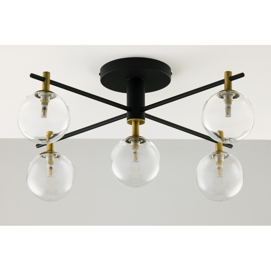 Jupiter 2035 - Ytmonterad ljuskrona FIGARO 5xG9/10W/230V svart/guld/beige/genomskinlig