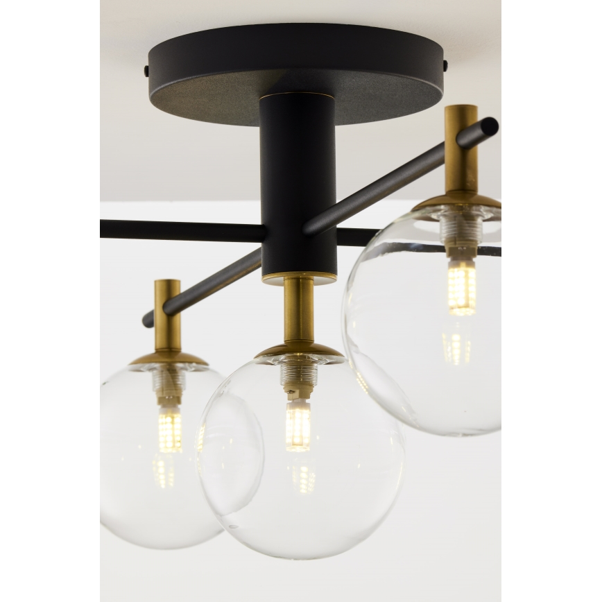 Jupiter 2035 - Ytmonterad ljuskrona FIGARO 5xG9/10W/230V svart/guld/beige/genomskinlig