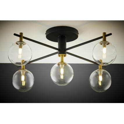 Jupiter 2035 - Ytmonterad ljuskrona FIGARO 5xG9/10W/230V svart/guld/beige/genomskinlig