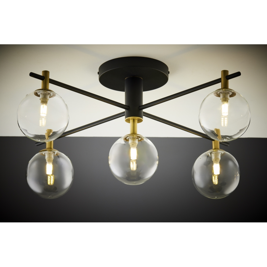 Jupiter 2035 - Ytmonterad ljuskrona FIGARO 5xG9/10W/230V svart/guld/beige/genomskinlig