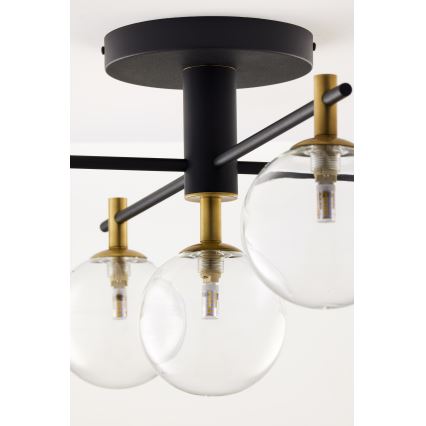 Jupiter 2035 - Ytmonterad ljuskrona FIGARO 5xG9/10W/230V svart/guld/beige/genomskinlig