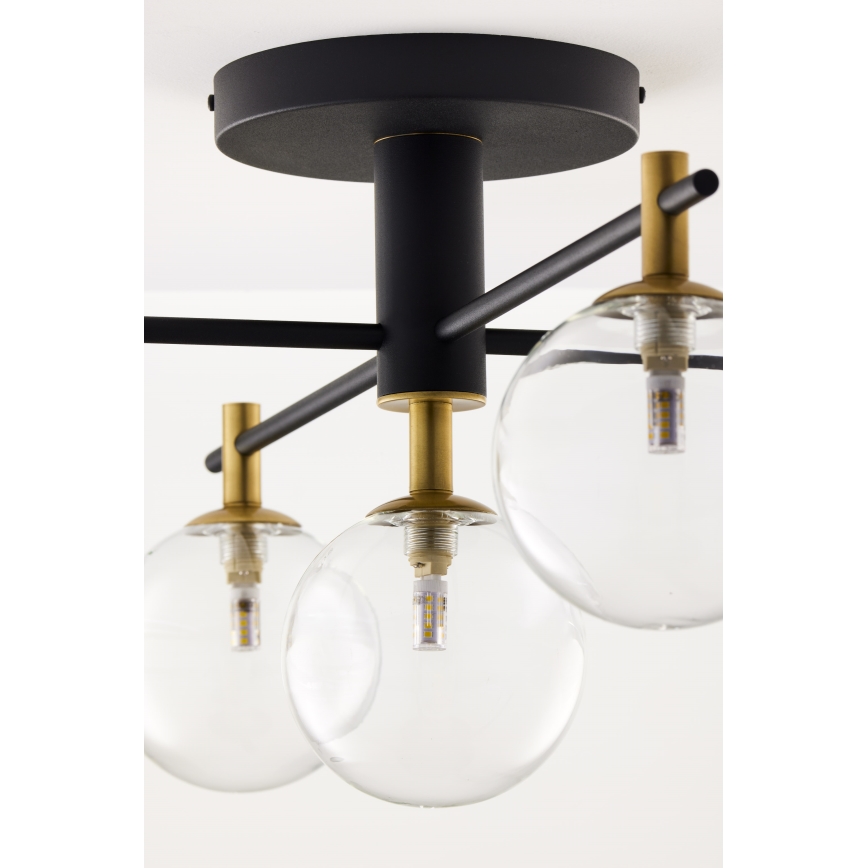Jupiter 2035 - Ytmonterad ljuskrona FIGARO 5xG9/10W/230V svart/guld/beige/genomskinlig