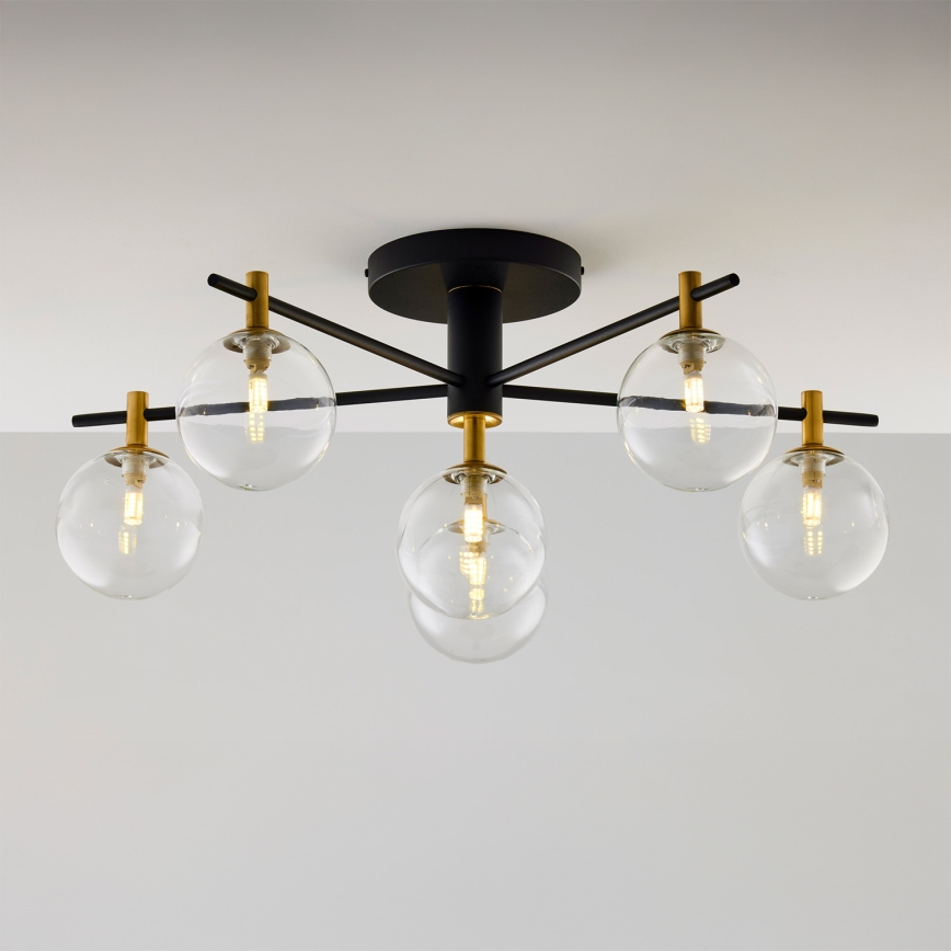 Jupiter 2036 - Ytmonterad ljuskrona FIGARO 6xG9/10W/230V svart/guld/beige/genomskinlig