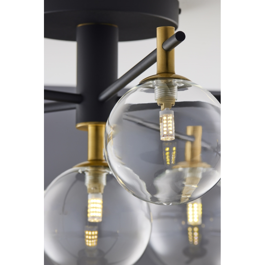 Jupiter 2036 - Ytmonterad ljuskrona FIGARO 6xG9/10W/230V svart/guld/beige/genomskinlig