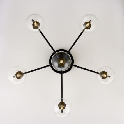 Jupiter 2036 - Ytmonterad ljuskrona FIGARO 6xG9/10W/230V svart/guld/beige/genomskinlig