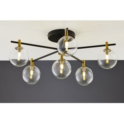 Jupiter 2036 - Ytmonterad ljuskrona FIGARO 6xG9/10W/230V svart/guld/beige/genomskinlig