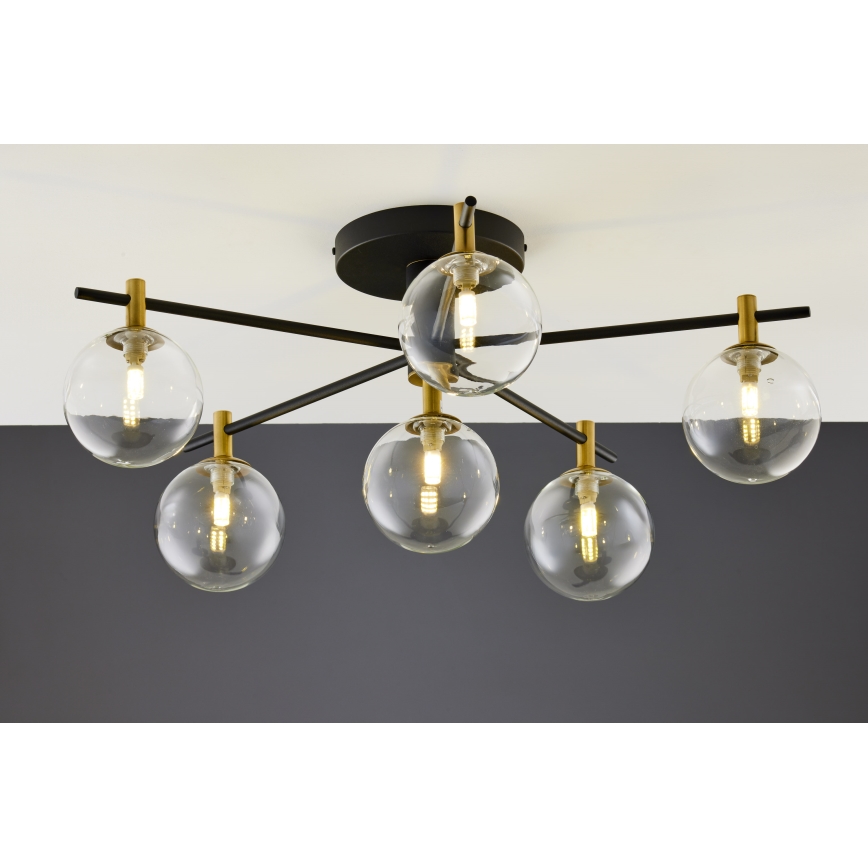 Jupiter 2036 - Ytmonterad ljuskrona FIGARO 6xG9/10W/230V svart/guld/beige/genomskinlig