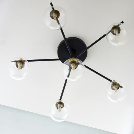 Jupiter 2036 - Ytmonterad ljuskrona FIGARO 6xG9/10W/230V svart/guld/beige/genomskinlig