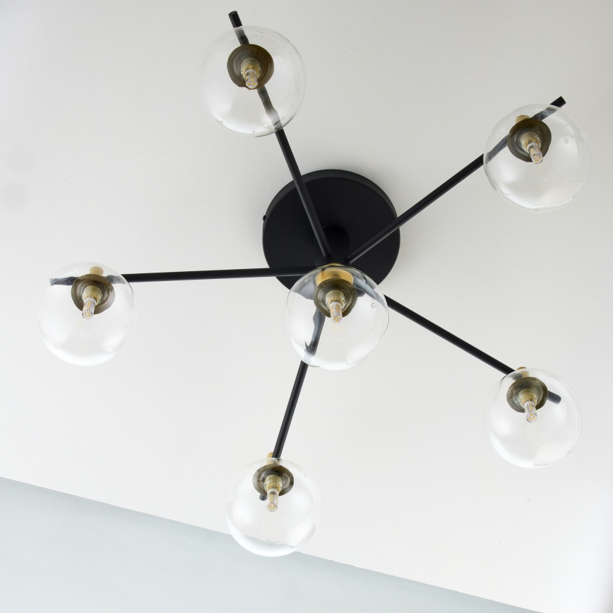 Jupiter 2036 - Ytmonterad ljuskrona FIGARO 6xG9/10W/230V svart/guld/beige/genomskinlig