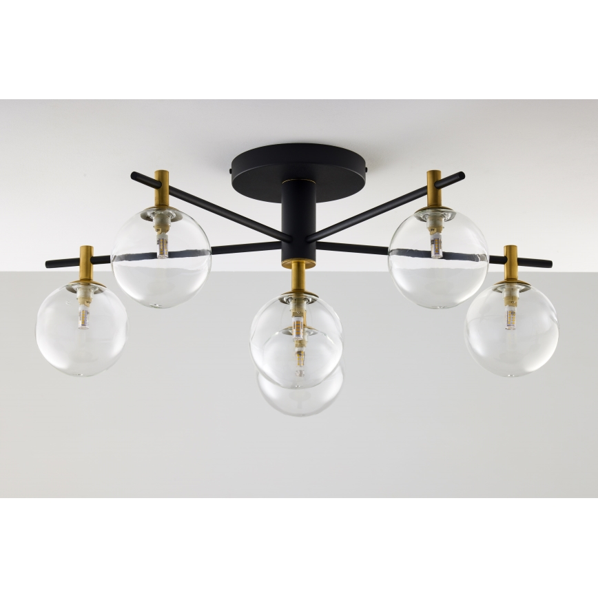 Jupiter 2036 - Ytmonterad ljuskrona FIGARO 6xG9/10W/230V svart/guld/beige/genomskinlig