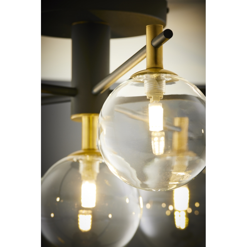 Jupiter 2036 - Ytmonterad ljuskrona FIGARO 6xG9/10W/230V svart/guld/beige/genomskinlig