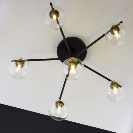 Jupiter 2036 - Ytmonterad ljuskrona FIGARO 6xG9/10W/230V svart/guld/beige/genomskinlig