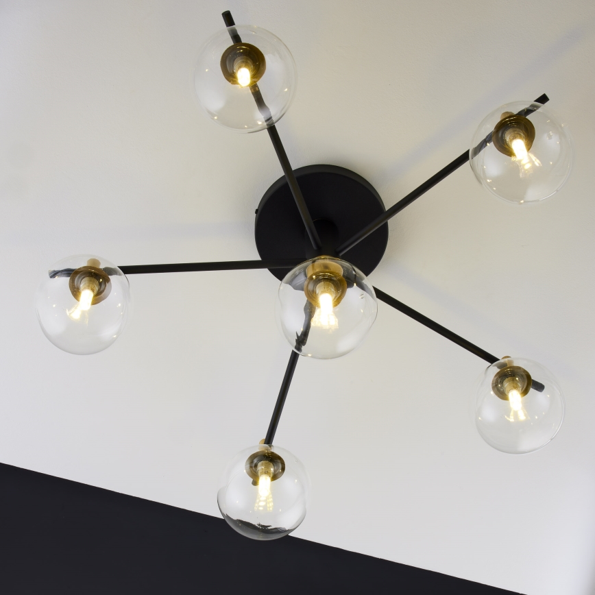 Jupiter 2036 - Ytmonterad ljuskrona FIGARO 6xG9/10W/230V svart/guld/beige/genomskinlig