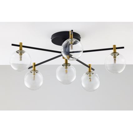Jupiter 2036 - Ytmonterad ljuskrona FIGARO 6xG9/10W/230V svart/guld/beige/genomskinlig