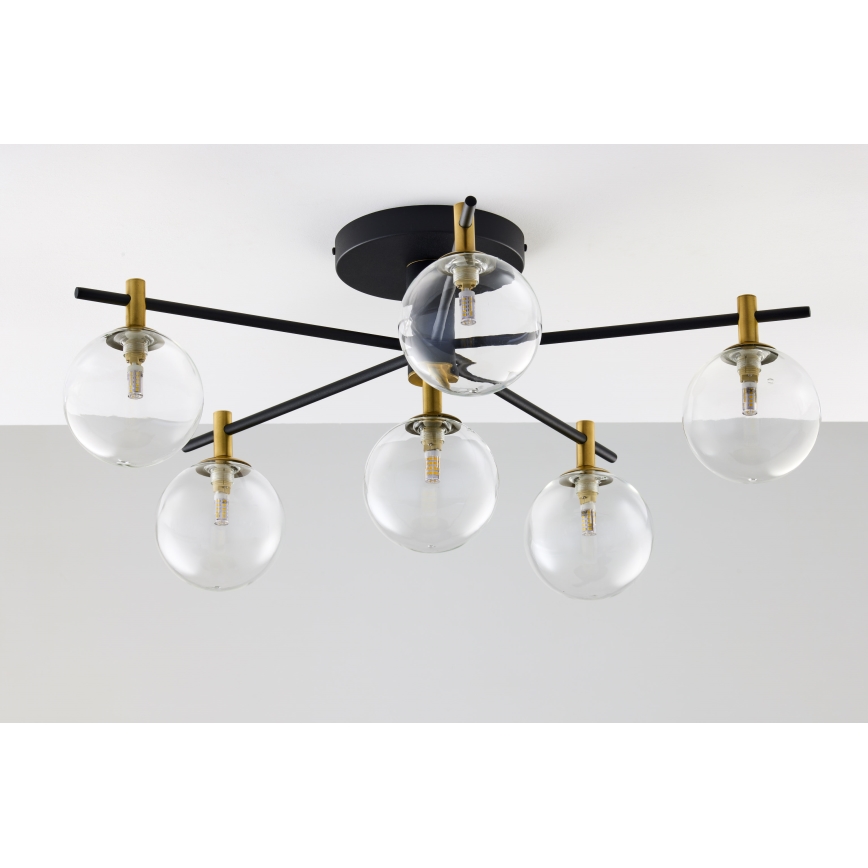 Jupiter 2036 - Ytmonterad ljuskrona FIGARO 6xG9/10W/230V svart/guld/beige/genomskinlig