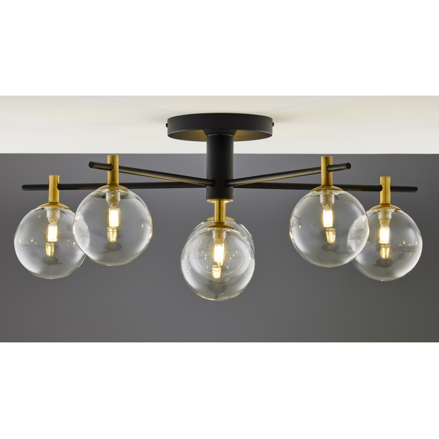 Jupiter 2036 - Ytmonterad ljuskrona FIGARO 6xG9/10W/230V svart/guld/beige/genomskinlig