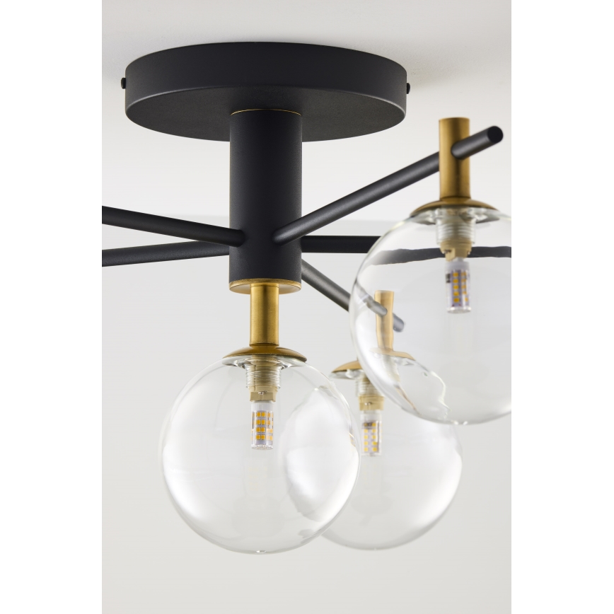 Jupiter 2036 - Ytmonterad ljuskrona FIGARO 6xG9/10W/230V svart/guld/beige/genomskinlig